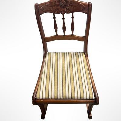 Vintage Wooden Carved-Back Rocking Chair