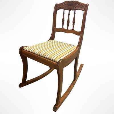 Vintage Wooden Carved-Back Rocking Chair