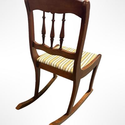 Vintage Wooden Carved-Back Rocking Chair