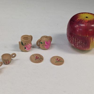 Vintage Wooden Tea set & Apple