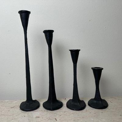 Set of 4 Textured Black Metal Candle Holders