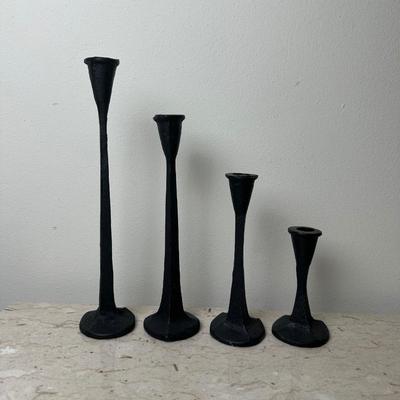 Set of 4 Textured Black Metal Candle Holders