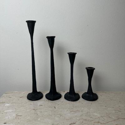 Set of 4 Textured Black Metal Candle Holders