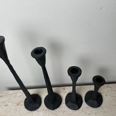 Set of 4 Textured Black Metal Candle Holders