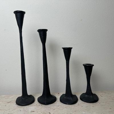 Set of 4 Textured Black Metal Candle Holders