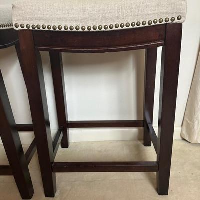 Pair of Upholstered Counter Stools with Nailhead Trim