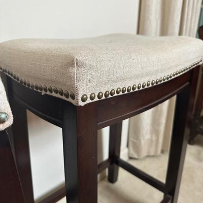 Pair of Upholstered Counter Stools with Nailhead Trim