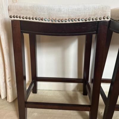 Pair of Upholstered Counter Stools with Nailhead Trim