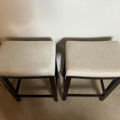 Pair of Upholstered Counter Stools with Nailhead Trim