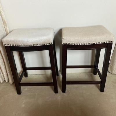 Pair of Upholstered Counter Stools with Nailhead Trim