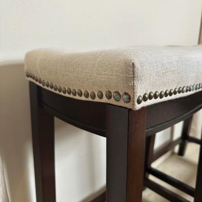 Pair of Upholstered Counter Stools with Nailhead Trim
