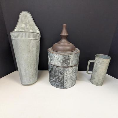 Galvanized Flower Holder - 2 Piece Canister - Mug