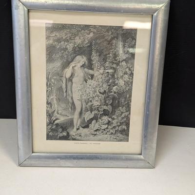 Approx 9 1/2" x 11 1/2" Eve's Farewell To Paradise John Milton Lithograph 1892