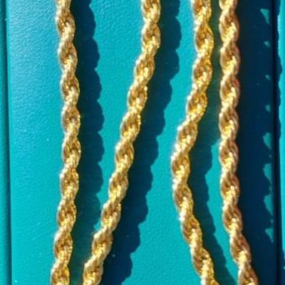 Marked 14K Yellow Gold Rope Chain Necklace