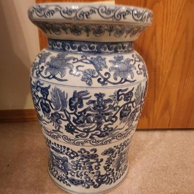 Blue and white ceramic garden stool
