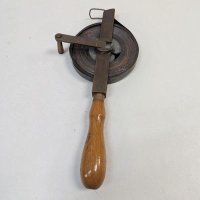 Vintage Brass Work Wooden Handle Measuring Tape