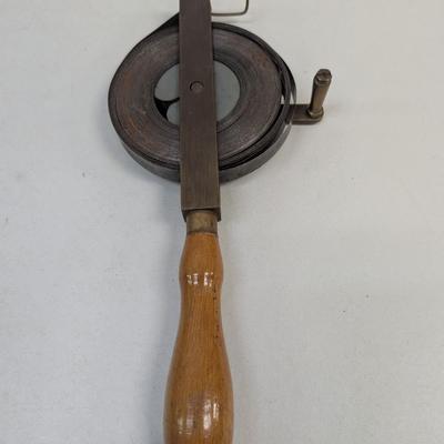 Vintage Brass Work Wooden Handle Measuring Tape