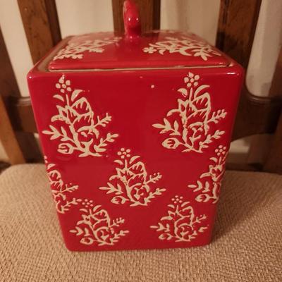 Red and White Square Jar