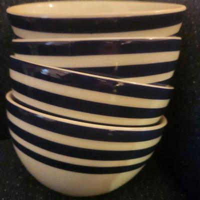 White and Blue Striped Bowls