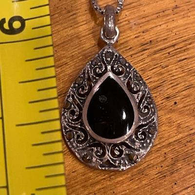 Sterling chain and black onyx pendant with fun bracelet