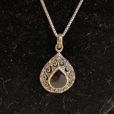 Sterling chain and black onyx pendant with fun bracelet