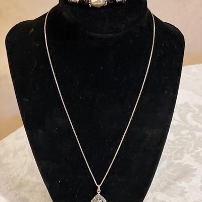 Sterling chain and black onyx pendant with fun bracelet