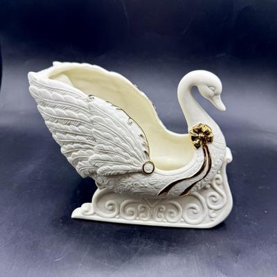 Sale Photo Thumbnail #433: Bisque ceramic with golden accent, can be used a planter or to hold other Christmas-themed items or even small Christmas cards.  Like-new condition, approx. 6.5" tall.