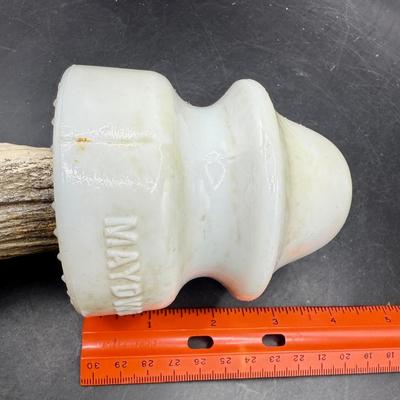 Sale Photo Thumbnail #447: Fully intact, no chips or cracks. Mounted on a white painted wood bracket. Insulator is approx. 4" tall.