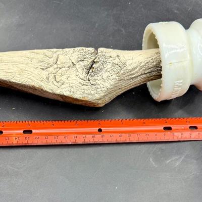 Sale Photo Thumbnail #445: Fully intact, no chips or cracks. Mounted on a white painted wood bracket. Insulator is approx. 4" tall.