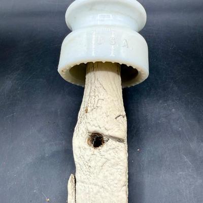 Sale Photo Thumbnail #444: Fully intact, no chips or cracks. Mounted on a white painted wood bracket. Insulator is approx. 4" tall.