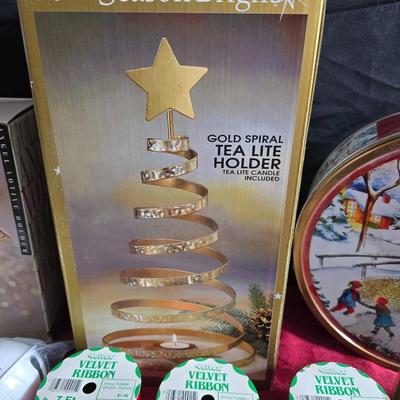 Christmas mugs, and Holiday cheer home decor including tablecloth, stationary and more - some brand new!