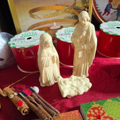 Christmas mugs, and Holiday cheer home decor including tablecloth, stationary and more - some brand new!