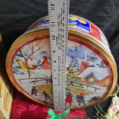 Christmas mugs, and Holiday cheer home decor including tablecloth, stationary and more - some brand new!