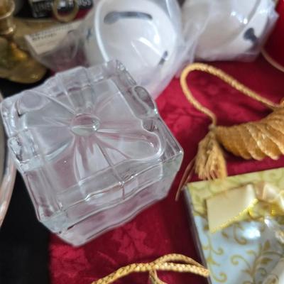 Christmas mugs, and Holiday cheer home decor including tablecloth, stationary and more - some brand new!