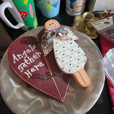 Christmas mugs, and Holiday cheer home decor including tablecloth, stationary and more - some brand new!