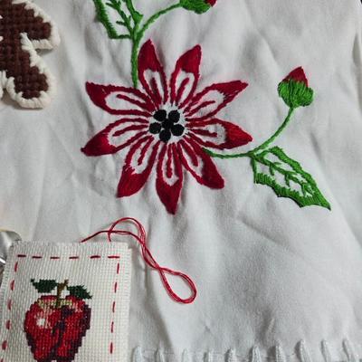 Christmas mugs, and Holiday cheer home decor including tablecloth, stationary and more - some brand new!