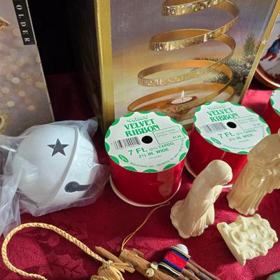 Christmas mugs, and Holiday cheer home decor including tablecloth, stationary and more - some brand new!