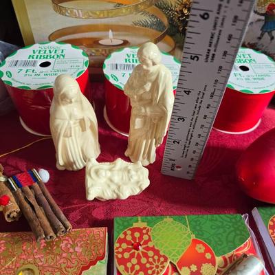 Christmas mugs, and Holiday cheer home decor including tablecloth, stationary and more - some brand new!