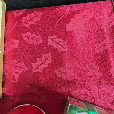 Christmas mugs, and Holiday cheer home decor including tablecloth, stationary and more - some brand new!