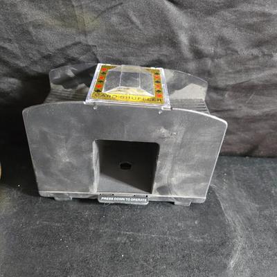 Board games - poker chips - card shuffler machine - Flinch - Dominoes and a deck of cards