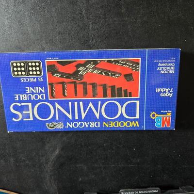 Board games - poker chips - card shuffler machine - Flinch - Dominoes and a deck of cards