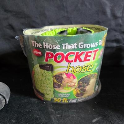 Gardening items - new gloves - plant stands - Pocket hose - Flowerbed decor and more