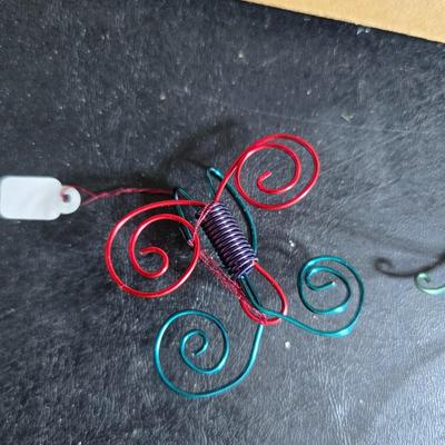 Garden decor - Hanging clothesline bag with new pins - Sunflower wind chime - floating fish - vases and more