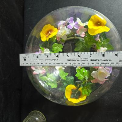 Garden decor - Hanging clothesline bag with new pins - Sunflower wind chime - floating fish - vases and more