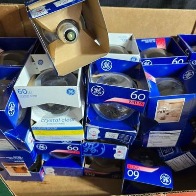 Box of 60 watt 3 1/8 globe shaped light bulbs for bathroom vanity