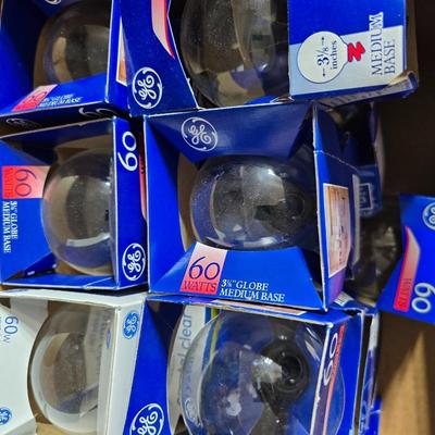 Box of 60 watt 3 1/8 globe shaped light bulbs for bathroom vanity