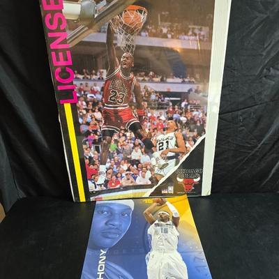 1990 Starline Inc. Chicago Bulls Licensed to Jam poster - Denver Nuggets Anthony poster and a sports trivia book set