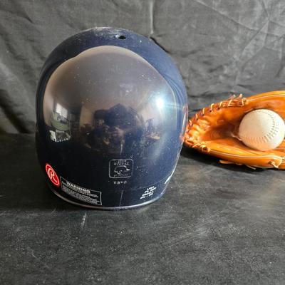 Baseball - brand new Rawlings batter helmet - leather baseball glove with ball and Rockies memorabilia