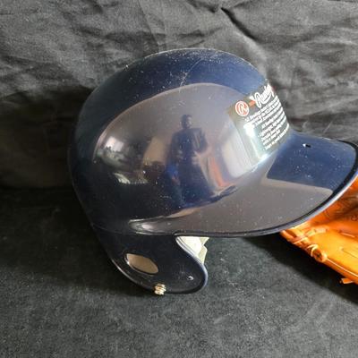 Baseball - brand new Rawlings batter helmet - leather baseball glove with ball and Rockies memorabilia