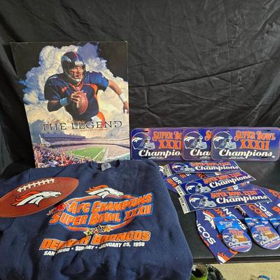 Denver Broncos Superbowl XXXII collectibles - John Elway - sweatshirt - pins and more